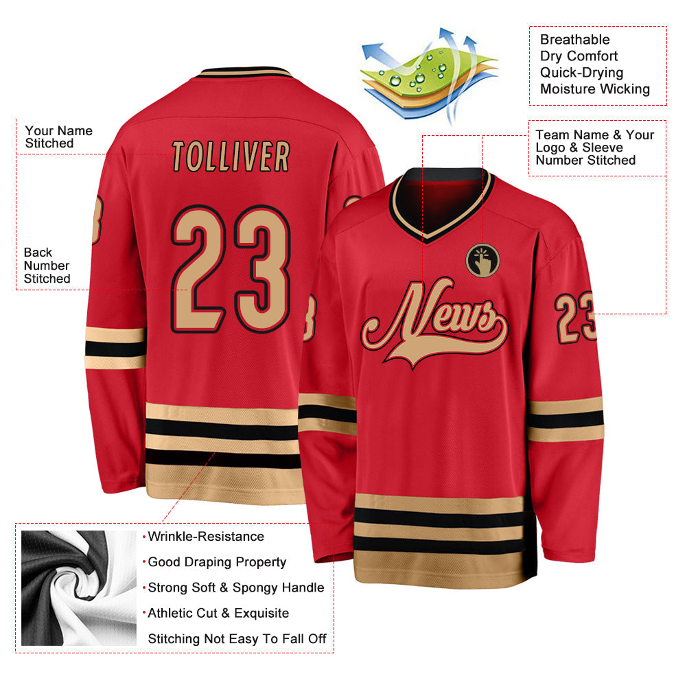Custom Red Old Gold-Black Hockey Jersey - Sky-Custom