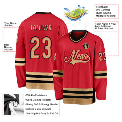 Custom Red Old Gold-Black Hockey Jersey - Sky-Custom