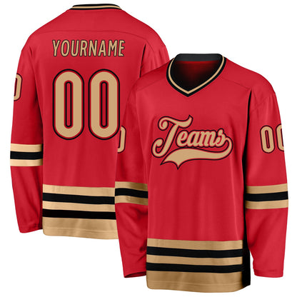 Custom Red Old Gold-Black Hockey Jersey - Sky-Custom