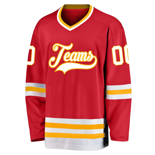 Custom Red White-Gold Hockey Jersey - Sky-Custom