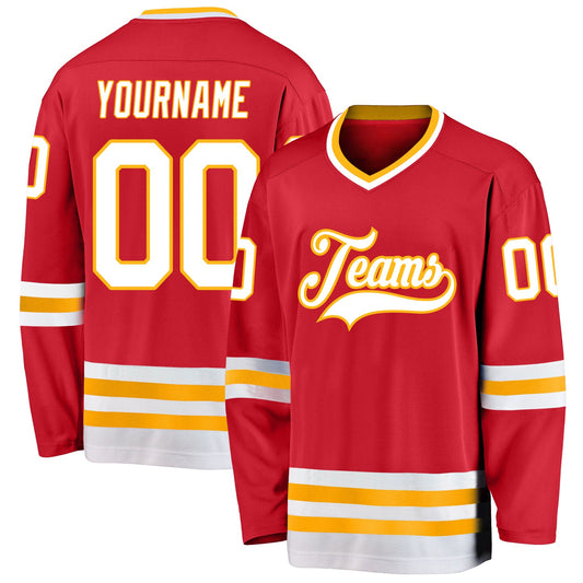 Custom Red White-Gold Hockey Jersey - Sky-Custom