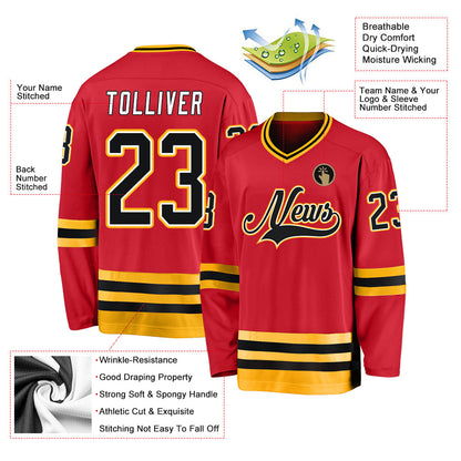 Custom Red Black-Gold Hockey Jersey - Sky-Custom