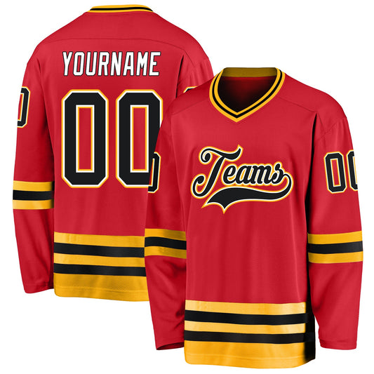 Custom Red Black-Gold Hockey Jersey - Sky-Custom