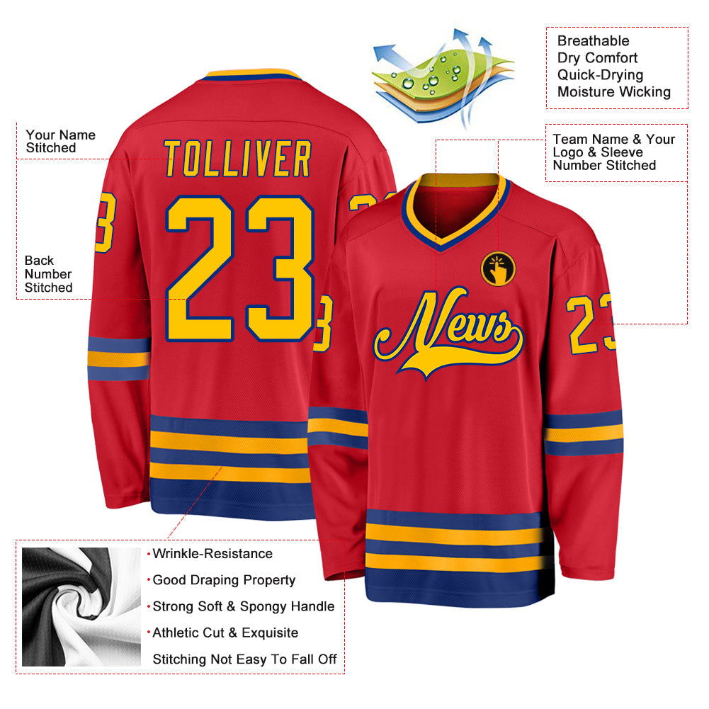 Custom Red Gold-Royal Hockey Jersey - Sky-Custom