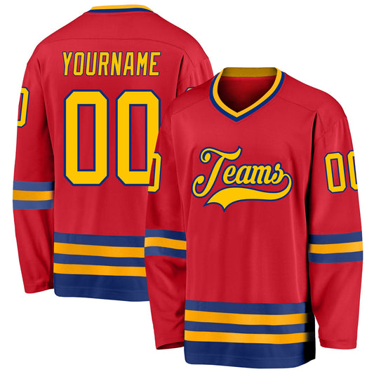 Custom Red Gold-Royal Hockey Jersey - Sky-Custom