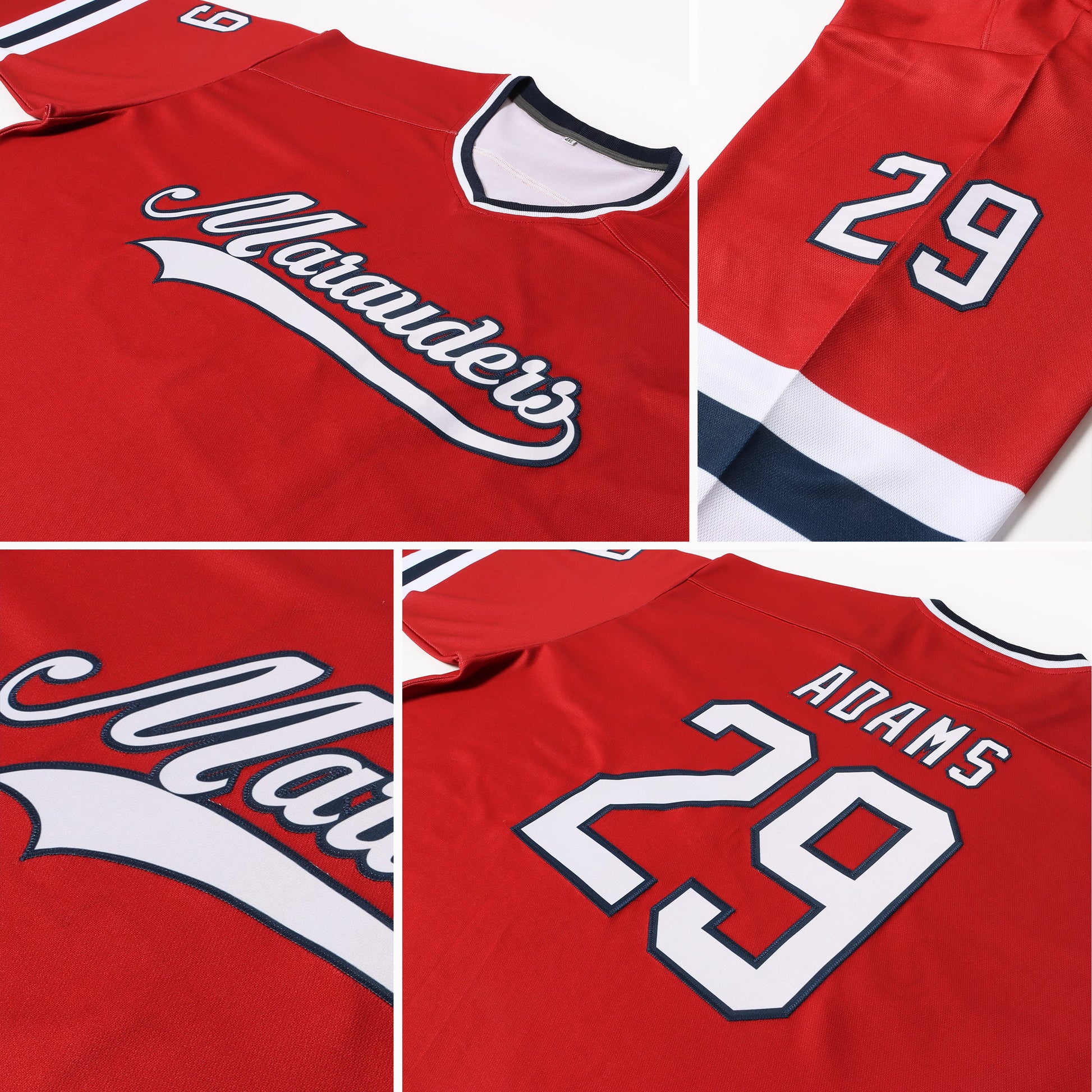 Custom Red White-Navy Hockey Jersey - Sky-Custom