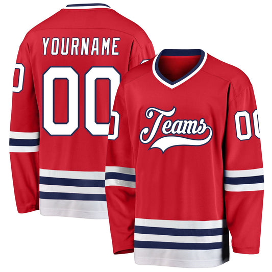 Custom Red White-Navy Hockey Jersey - Sky-Custom