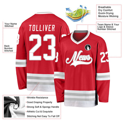 Custom Red White-Gray Hockey Jersey - Sky-Custom