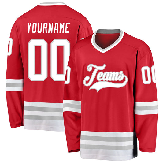 Custom Red White-Gray Hockey Jersey - Sky-Custom