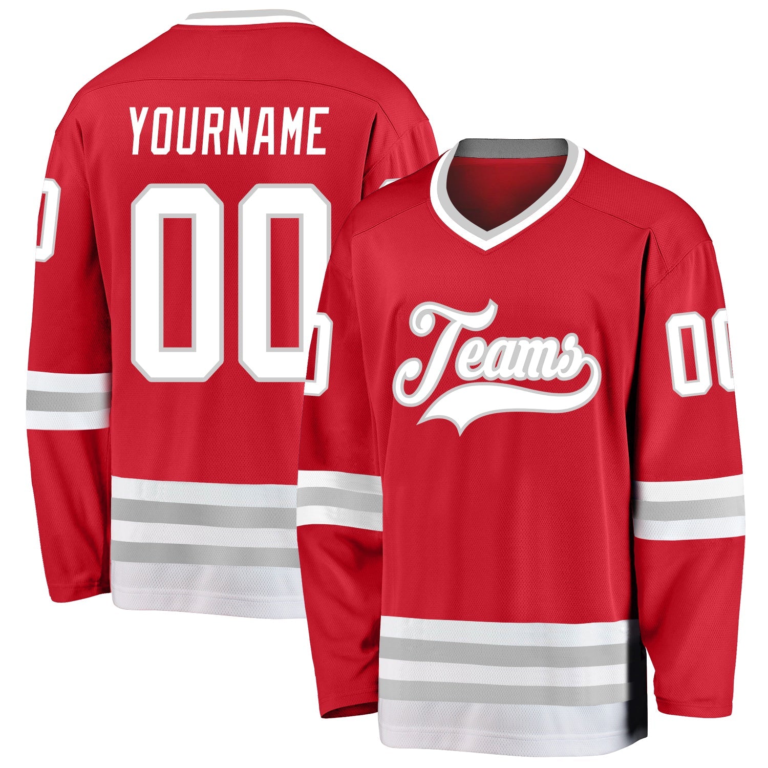 Custom Red White-Gray Hockey Jersey - Sky-Custom