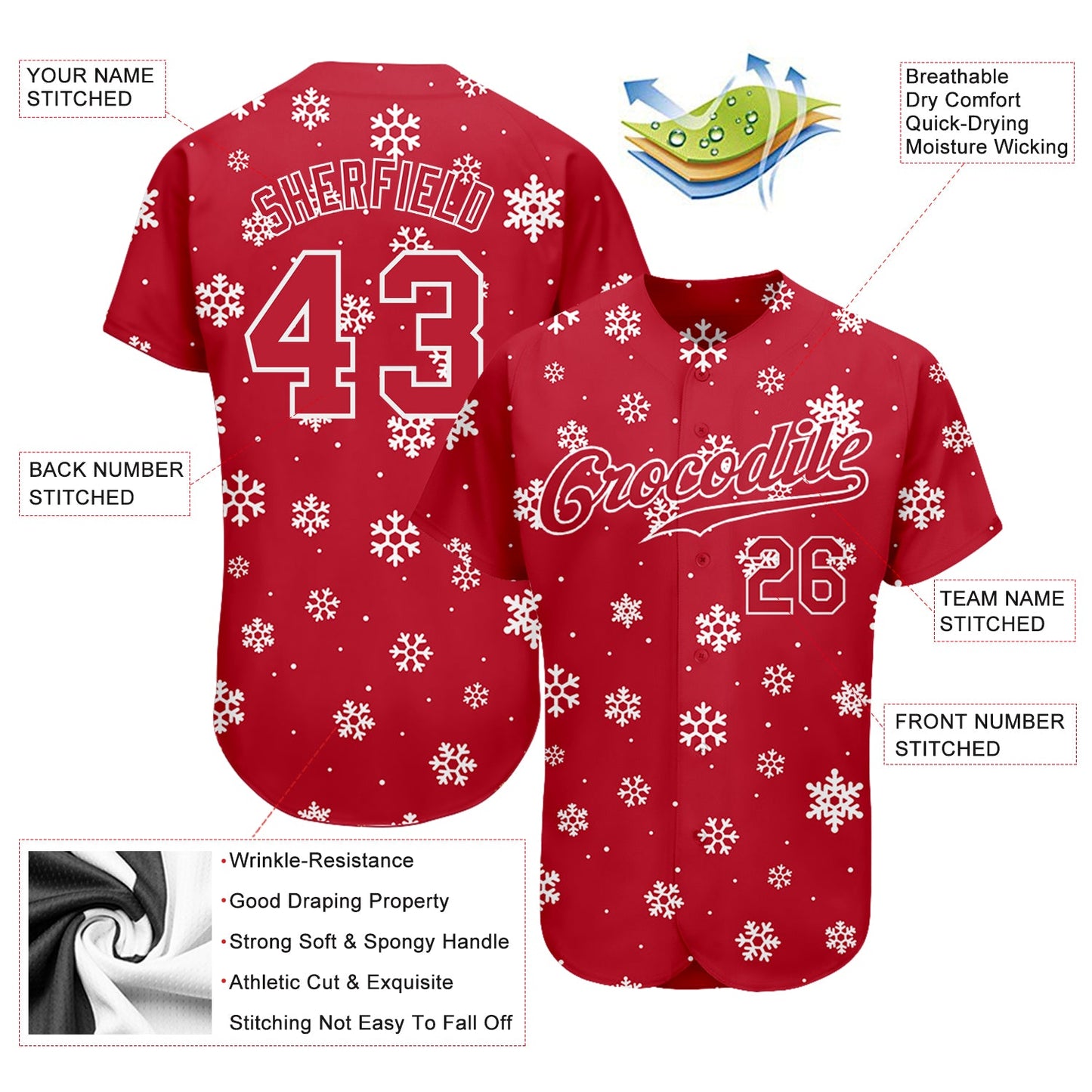 Custom Red Red-White Christmas 3D Authentic Baseball Jersey - Sky-Custom