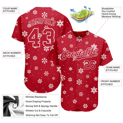Custom Red Red-White Christmas 3D Authentic Baseball Jersey - Sky-Custom