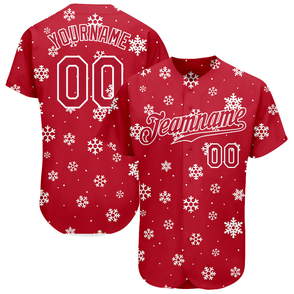 Custom Red Red-White Christmas 3D Authentic Baseball Jersey - Sky-Custom
