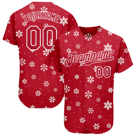 Custom Red Red-White Christmas 3D Authentic Baseball Jersey - Sky-Custom