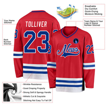 Custom Red Royal-White Hockey Jersey - Sky-Custom