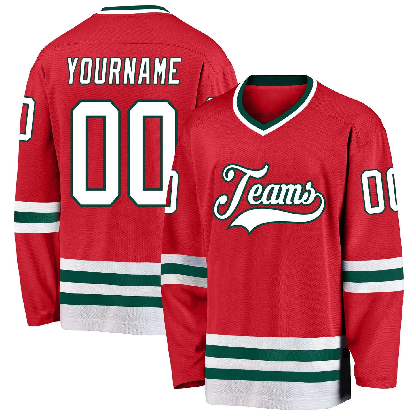 Custom Red White-Green Hockey Jersey - Sky-Custom