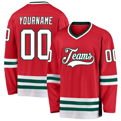 Custom Red White-Green Hockey Jersey - Sky-Custom