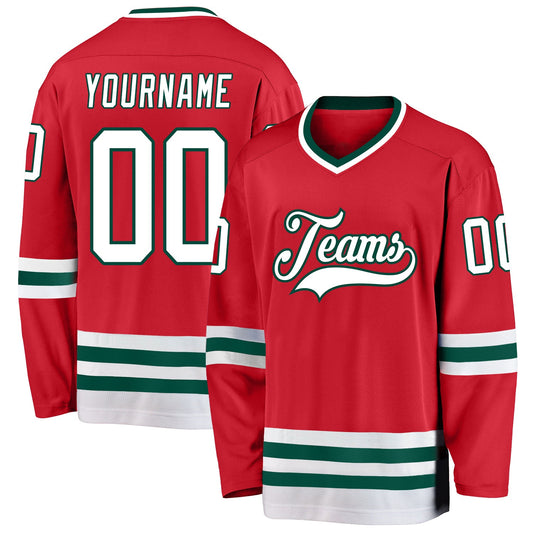 Custom Red White-Green Hockey Jersey - Sky-Custom