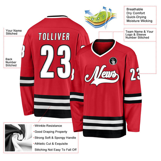 Custom Red White-Black Hockey Jersey - Sky-Custom