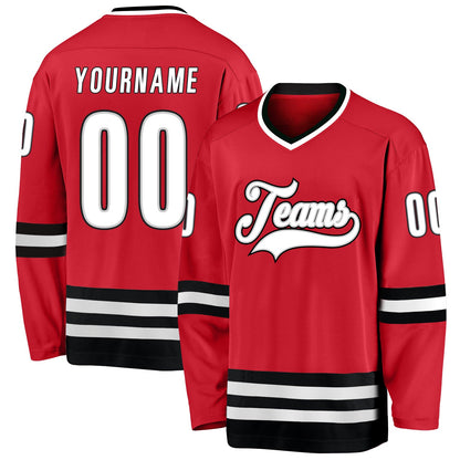 Custom Red White-Black Hockey Jersey - Sky-Custom