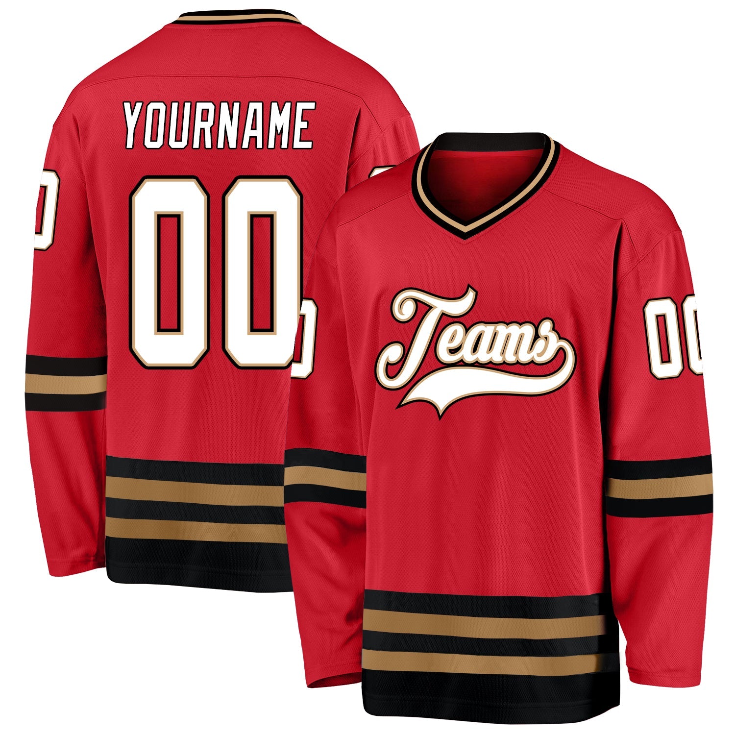Custom Red White-Old Gold Hockey Jersey - Sky-Custom
