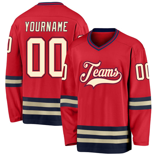 Custom Red Cream-Navy Hockey Jersey - Sky-Custom
