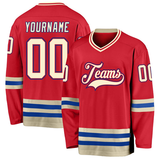 Custom Red Cream-Royal Hockey Jersey - Sky-Custom