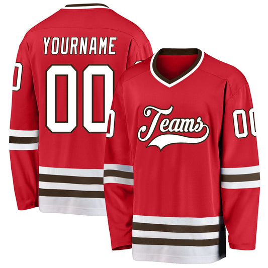 Custom Red White-Brown Hockey Jersey - Sky-Custom