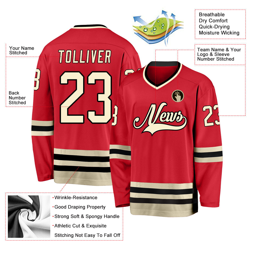 Custom Red Cream-Black Hockey Jersey - Sky-Custom