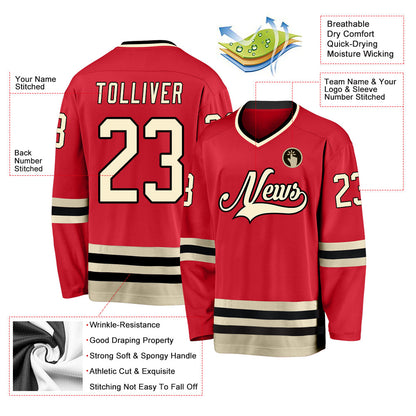 Custom Red Cream-Black Hockey Jersey - Sky-Custom