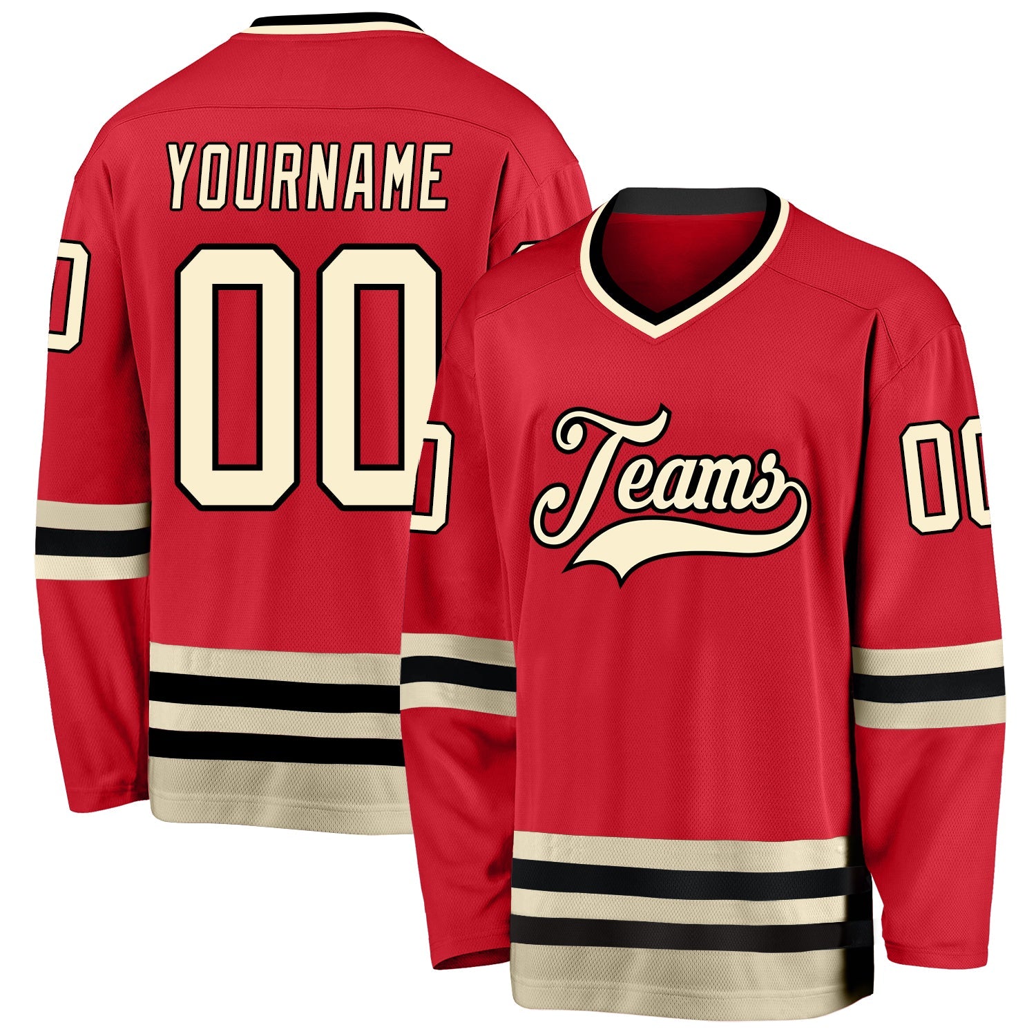 Custom Red Cream-Black Hockey Jersey - Sky-Custom