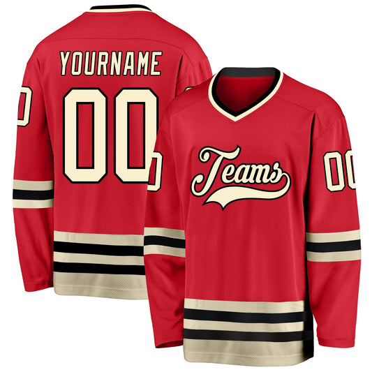 Custom Red Cream-Black Hockey Jersey - Sky-Custom