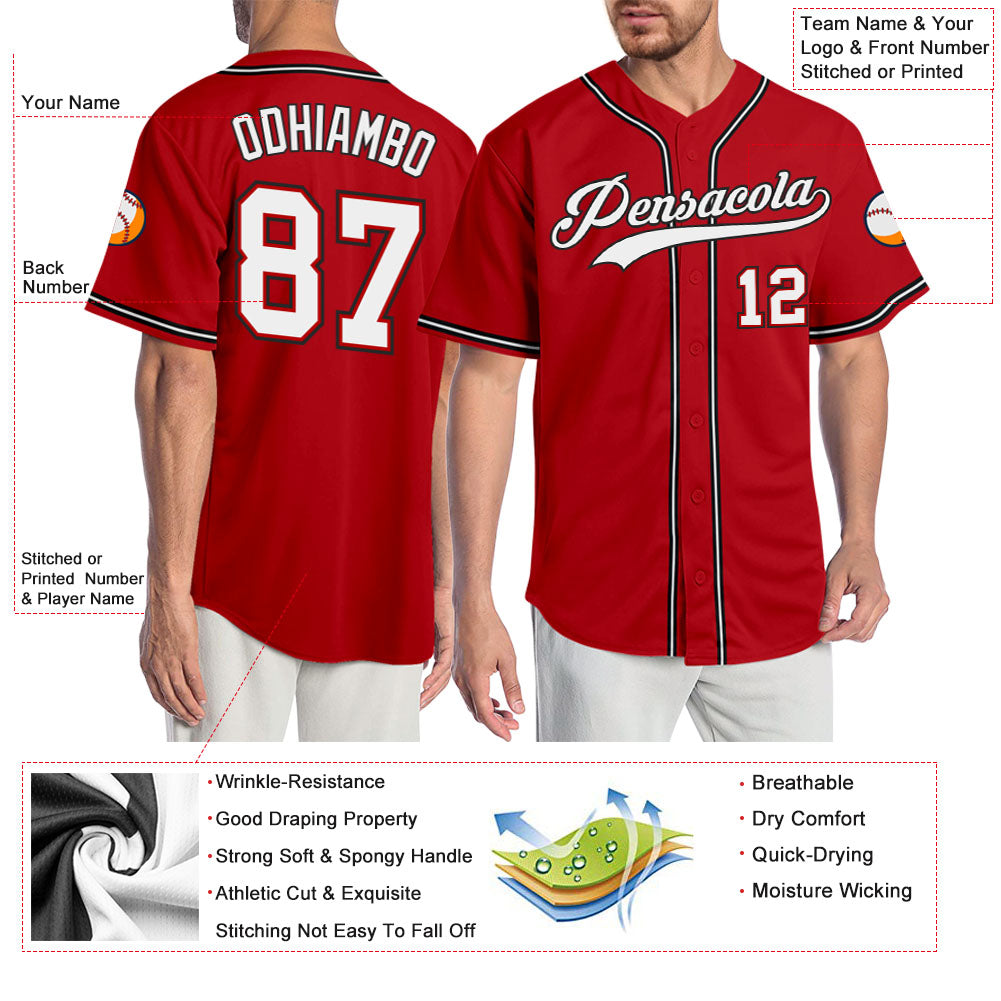 Custom Red White-Black Authentic Baseball Jersey - Sky-Custom