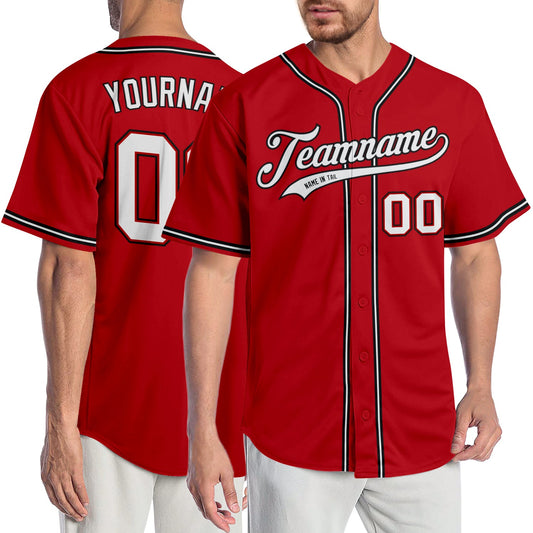 Custom Red White-Black Authentic Baseball Jersey - Sky-Custom