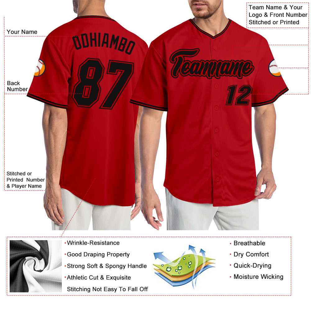 Custom Red Black-Red Authentic Baseball Jersey - Sky-Custom