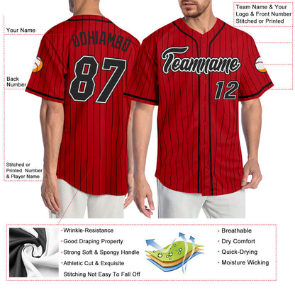 Custom Red Black Pinstripe Black-White Authentic Baseball Jersey - Sky-Custom