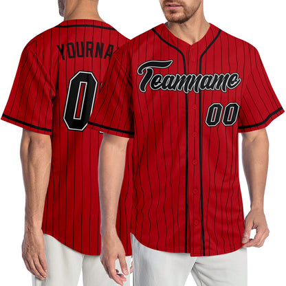 Custom Red Black Pinstripe Black-White Authentic Baseball Jersey - Sky-Custom