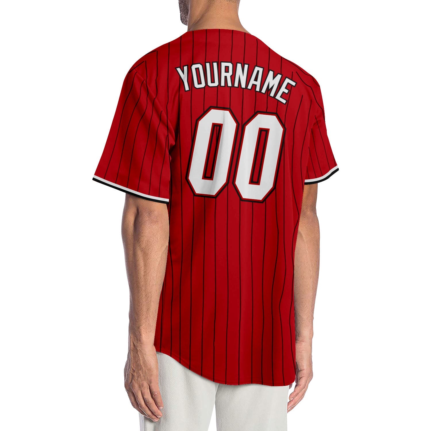 Custom Red Black Pinstripe White-Black Authentic Baseball Jersey - Sky-Custom