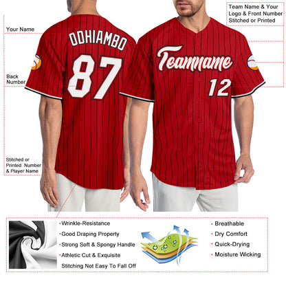 Custom Red Black Pinstripe White-Black Authentic Baseball Jersey - Sky-Custom