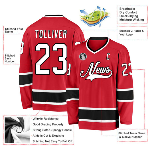 Custom Red White-Black Hockey Jersey - Sky-Custom