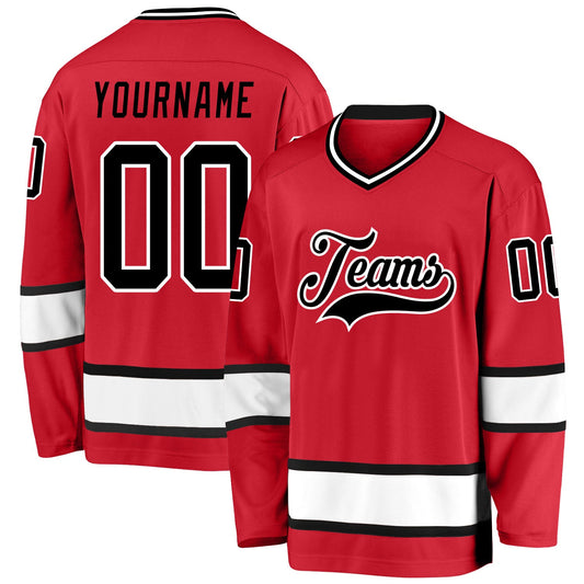 Custom Red Black-White Hockey Jersey - Sky-Custom