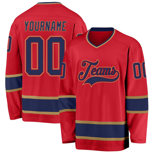 Custom Red Navy-Old Gold Hockey Jersey - Sky-Custom