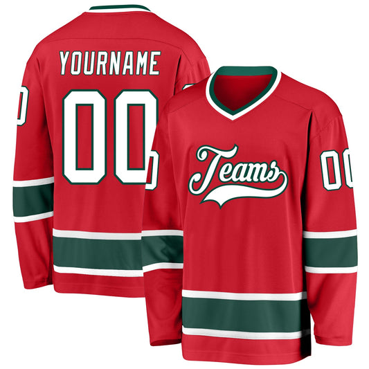 Custom Red White-Green Hockey Jersey - Sky-Custom