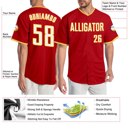 Custom Red White-Gold Authentic Baseball Jersey - Sky-Custom