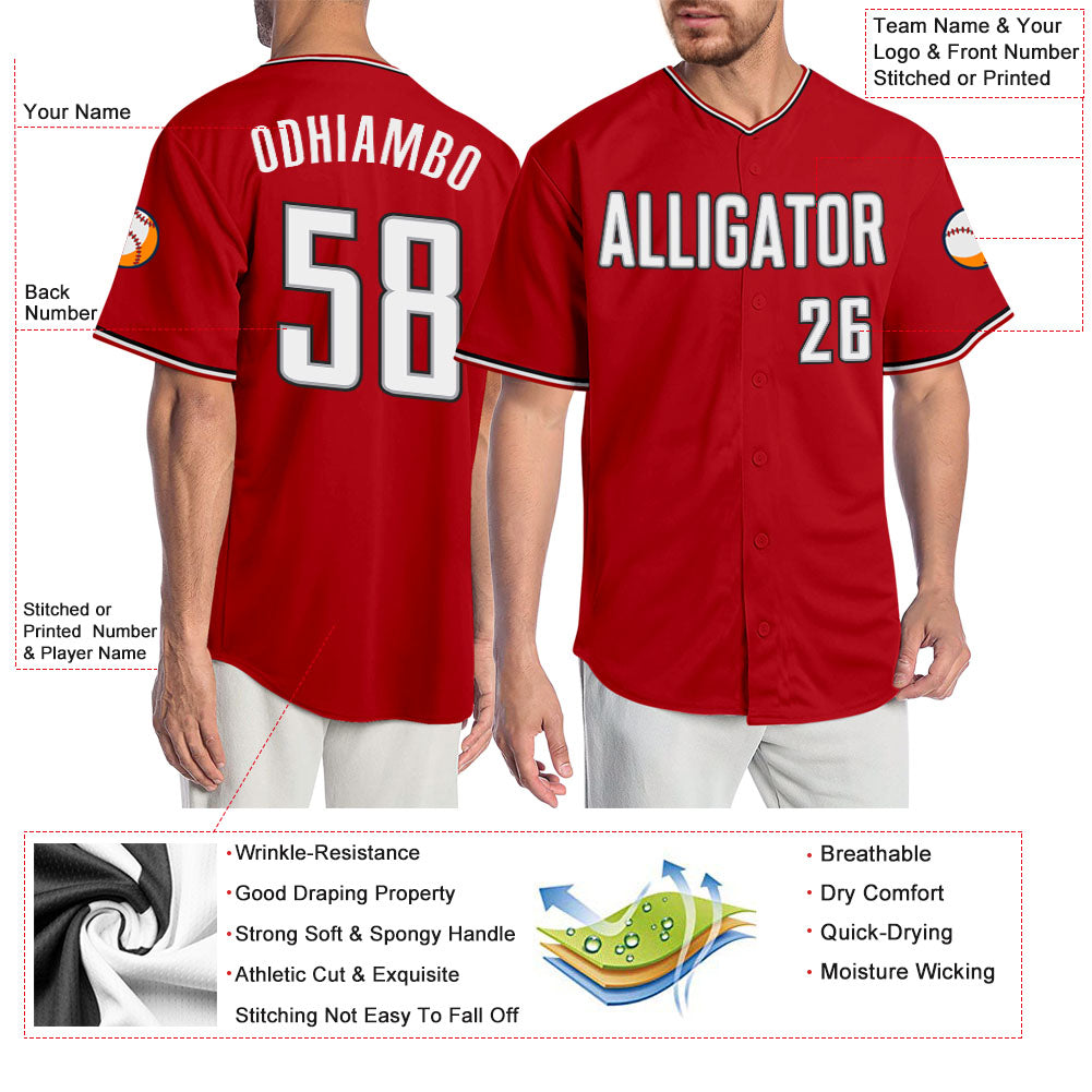 Custom Red White-Black Authentic Baseball Jersey - Sky-Custom