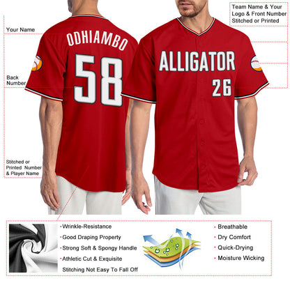 Custom Red White-Black Authentic Baseball Jersey - Sky-Custom