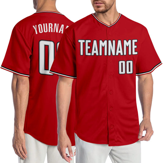 Custom Red White-Black Authentic Baseball Jersey - Sky-Custom