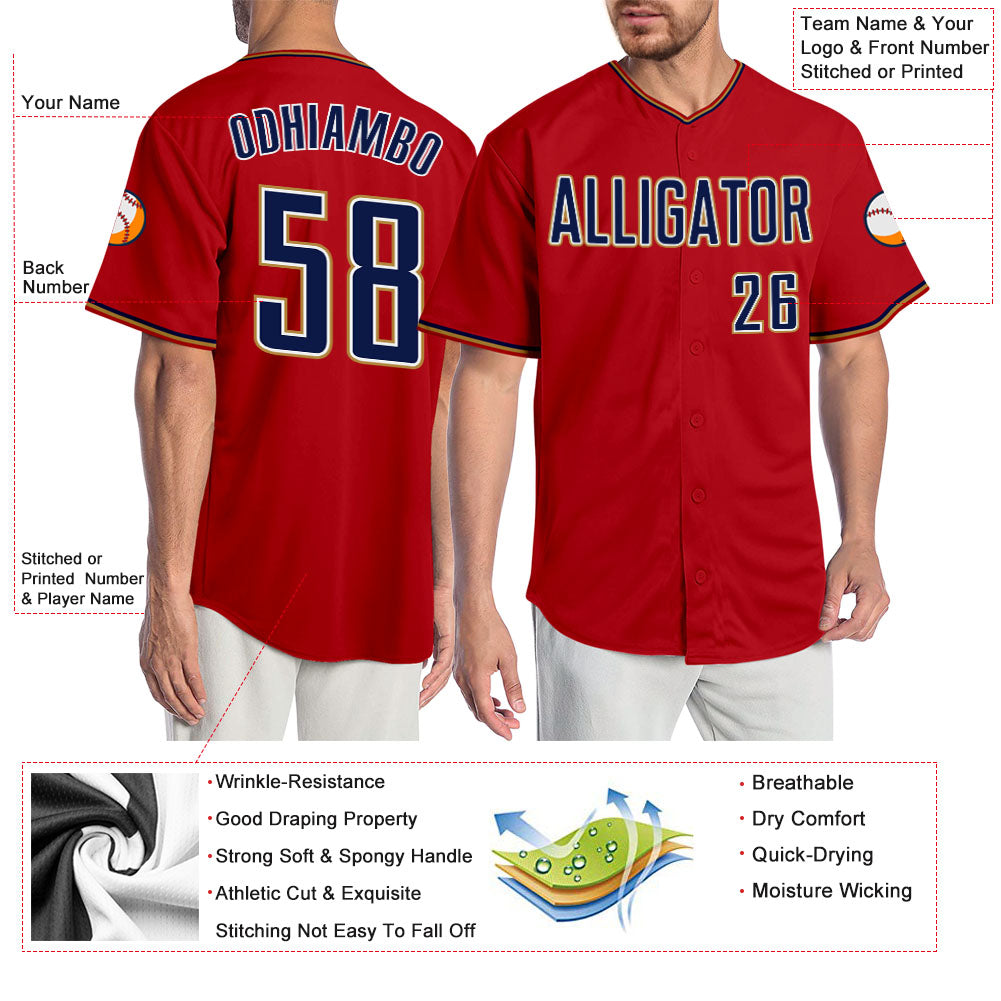 Custom Red Navy-Old Gold Authentic Baseball Jersey - Sky-Custom