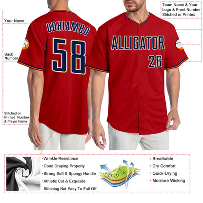Custom Red Navy-Old Gold Authentic Baseball Jersey - Sky-Custom