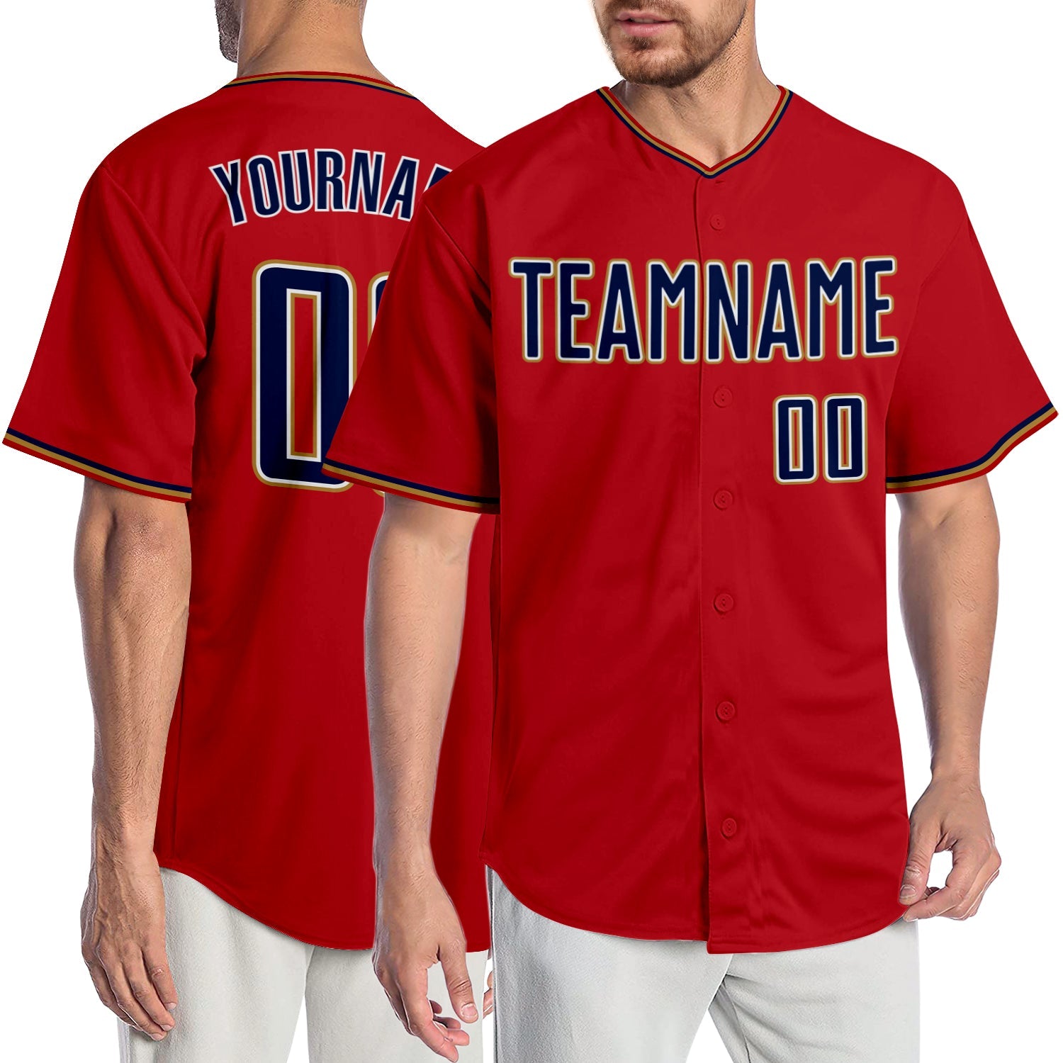 Custom Red Navy-Old Gold Authentic Baseball Jersey - Sky-Custom